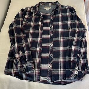 XL billabong flannel blue, white, maroon with left chest pocket